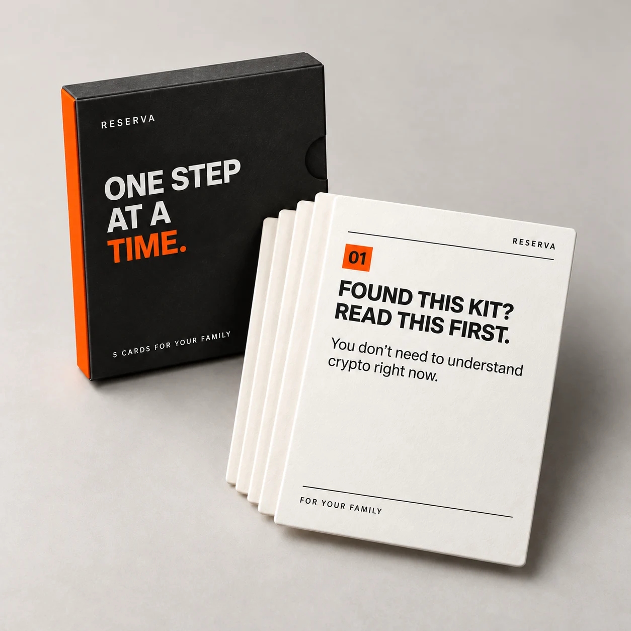 Five family cards and a rigid case; English preview